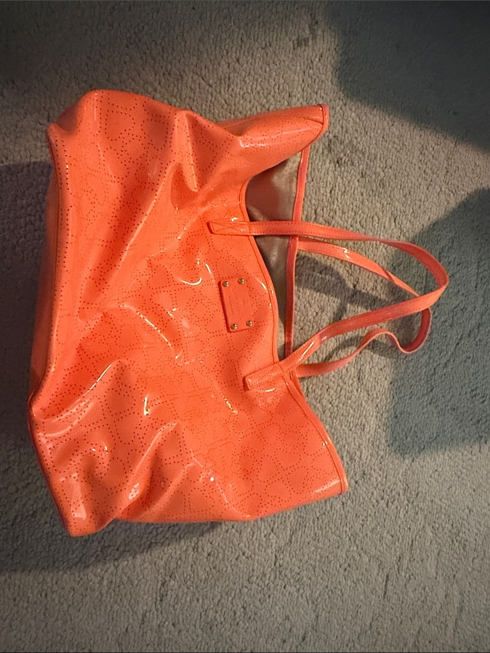 Kate Spaxe Orange Patent Tote Bag with Perforated Detail